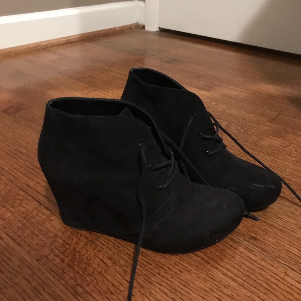 black suede wedges